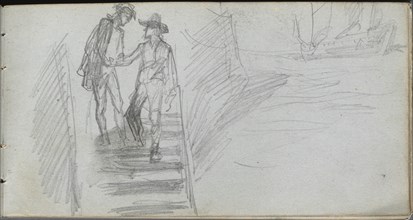 Sketchbook, page 64: Figures on a Stairway. Ernest Meissonier (French, 1815-1891). Graphite;
