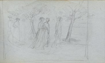 Sketchbook, page 41: Figures in a Landscape. Ernest Meissonier (French, 1815-1891). Graphite;