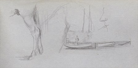 Sketchbook, page 43: Studies: Horse's leg, Figure in a Boat, and Profile. Ernest Meissonier
