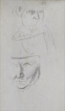 Sketchbook, page 47: Studies of Three Faces. Ernest Meissonier (French, 1815-1891). Graphite