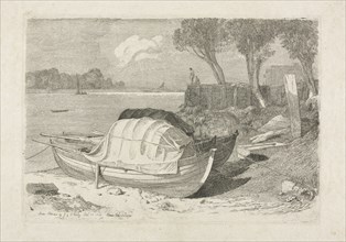 Two Beached Fishing Boats, 1809. Cornelius Varley (British, 1781-1873). Etching
