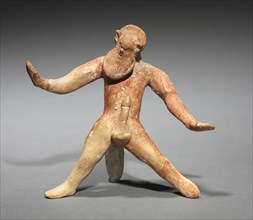 Dancing Satyr, 500-475 BC. Greece, Boeotia, early 5th Century BC. Painted terracotta; overall: 9.8
