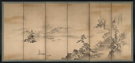 The Four Seasons, 1668. Kano Tan’yu (Japanese, 1602-1674). Six-panel folding screen, ink and slight