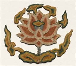 Fragment of Flower in Bowl, 1300s. China, 14th century. Embroidery, needlelooping; silk and gold