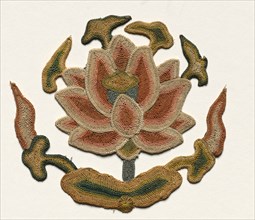 Fragment with Buddhist Jar supported by a Lotus, 1300s. China, 14th century. Embroidery,