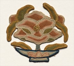 Fragment of Lotus Flower surrounded by Leaves, 1300s. China, 14th century. Embroidery,