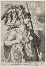 Three Goddesses: Pallas Athena, c. 1595. Jan Saenredam (Dutch, 1565-1607), after Hendrick Goltzius