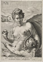 Three Goddesses: Venus and Cupid, c. 1595. Jan Saenredam (Dutch, 1565-1607), after Hendrick