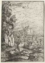 Landscape with a Road to a Castle on an Island in a River, 1554. Hanns Lautensack (German,