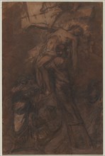 Descent from the Cross, 1600s. Anonymous. Black chalk or crayon, and brush and brown wash, with