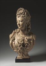 Portrait Bust, c. 1865. Albert-Ernest Carrier-Belleuse (French, 1824-1887). Terracotta; with base: