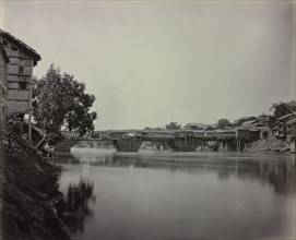 Bridge of Shops, Srinagar, Kashmir, 1864. Samuel Bourne (British, 1834-1912). Albumen print from