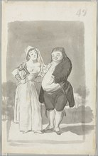 Prostitute Soliciting a Fat, Ugly Man (recto); Young Woman Wringing Her Hands over a Man's Naked