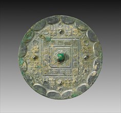 Mirror with a Square Band, Four Nipples, and Grass Leaf Motifs, 2nd century BC. China, Western Han