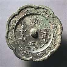 Lobed Mirror with Acrobats on Lotus Blossoms, early 7th Century - early 10th Century. China, Tang