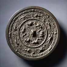 Mirror with Auspicious Animals, Celestial Horses, and Grapevines, early 1100s-mid-1200s. China, Jin