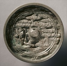 Mirror with Pine, Bamboo, and Cranes, early 17th-mid19th century. Japan, Edo (1615-1868). Bronze;