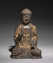 Seated Amitabha, 1300s. Korea, Goryeo period (918-1392). Wood with lacquer and gilding; overall: 33