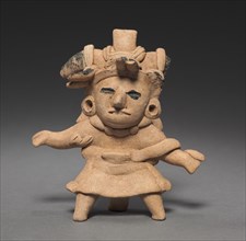 Tripod Whistle Figurine, c. 150-1 BC. Mexico, Veracruz, Remojadas, 2nd-1st Century BC. Earthenware