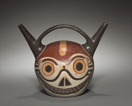 Skull Vessel, 500-900. Wari (Pachacamac) style, Middle Horizon, Epoch 2. Earthenware with colored