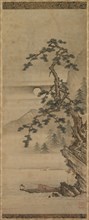 Moonlit Landscape of Pine Tree with Old Man in Boat, Muromachi period, 1392-1573. Oguri Sotan