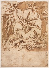 Grotesque with a Satyr Feeding a Dragon (recto), c. 1565/1588. Marco Marchetti (Italian, 1565-1588)