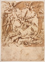 Grotesque with a Satyr Feeding a Dragon (recto); Grotesque with a Leaping Centaur (verso), c.