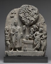 Siddhartha at the Bodhi Tree, 100s-200s. Pakistan, Gandhara. Schist; overall: 73.7 x 57.2 cm (29 x
