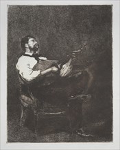 Première suite de dix eaux-fortes par François Bonvin, peintre: Guitar Player, 1861. François