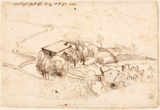Farm with Trees in a Hilly Landscape (recto), 1567. Gherardo Cibo (Italian, 1512-1600). Pen and