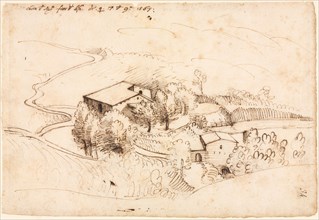 Farm with Trees in a Hilly Landscape, 1567. Gherardo Cibo (Italian, 1512-1600). Pen and brown ink
