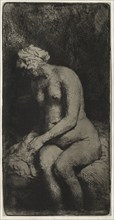 Woman Bathing Her Feet in a Brook, 1658. Rembrandt van Rijn (Dutch, 1606-1669). Etching with