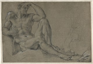 Hercules Resting (recto), 1595-1597. Annibale Carracci (Italian, c. 1560-1609). Black chalk