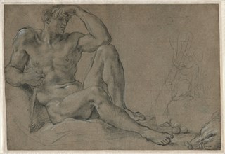 Hercules Resting (recto); Footed Vessel with Handle (verso), 1595-1597. Annibale Carracci (Italian,