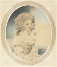 Seated Young Lady Facing Right. John Downman (British, 1750-1824). Brush and black chalk wash and