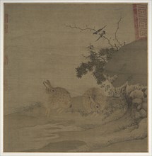 Magpies and Wild Rabbits, 1200s. Li Yong (Chinese, active 1200s). Album leaf, ink and light color