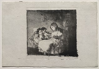 Woman Reading to Two Children, 1824-1825. Francisco de Goya (Spanish, 1746-1828). Lithograph;