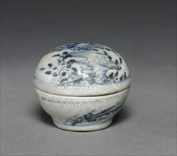Pill Box, c. 1752. China, Qing dynasty (1644-1911). Porcelain with blue and white decoration;