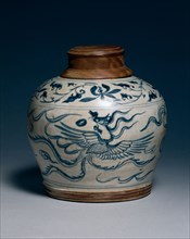 Covered Jar, 1500s-1600s. Vietnam, 16th-17th century. Stoneware with blue and white decoration;