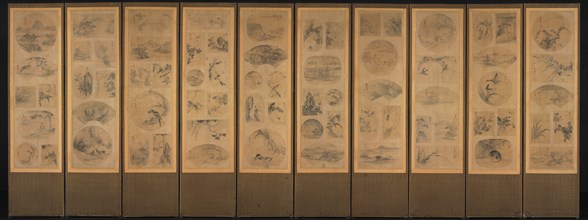 Painting of One Hundred Themes, 1800s. Korea, Joseon dynasty (1392-1910). Ten-panel folding screen