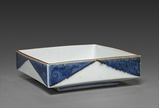 Square Dish with Rock and Tree Design: Arita Ware, 1700s. Japan, Edo period (1615-1868). Porcelain