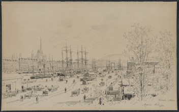 Port of Rouen, 1884. Maxime Lalanne (French, 1827-1886). Graphite; sheet: 30.9 x 49.9 cm (12 3/16 x