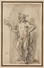 Mercury, 18th century. Anonymous. Pen and brown ink and brush and gray wash over graphite; sheet:
