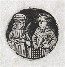 St. Lawrence and St. Lucy, c. 1487. Italy, 19th century. Round niello engraving; sheet: 3.6 x 3.5