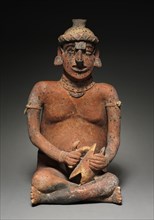 Male Seated Figure, 100 BC-AD 300. Mexico, Nayarit, 1st century BC-4th century AD. Ceramic;