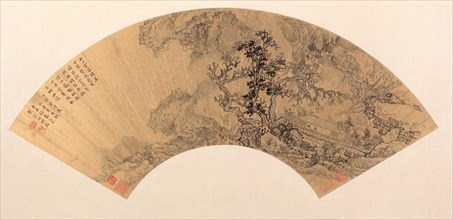 Landscape, 1626. Shao Gao (Chinese, c. 1595-c. 1643). Folding fan, ink and color on gold paper;