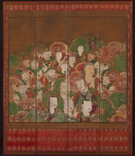 Buddhist Deities, 1700s-1800s. Korea, Joseon dynasty (1392-1910). Four-panel folding screen; ink