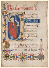 Leaf from an Antiphonary: Historiated Initial P with the Prophet Samuel; Arms of the Visconti