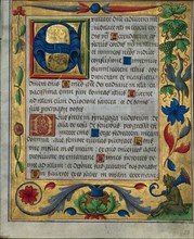 Leaf from a Psalter and Prayerbook: Ornamental Border with Pea Vines and a Girl Kneading Bread