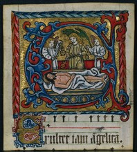 Three Cuttings from a Missal: Initial E with the Angels of the Entombment, c. 1470-1500. Germany,